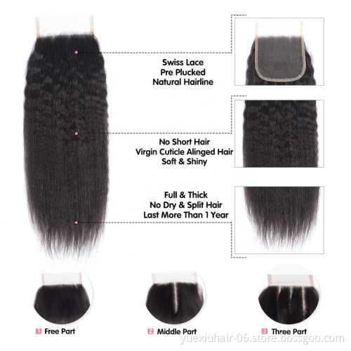 Brazilian Kinky Straight Human Hair With Closure Kinky Straight Virgin Human Hair